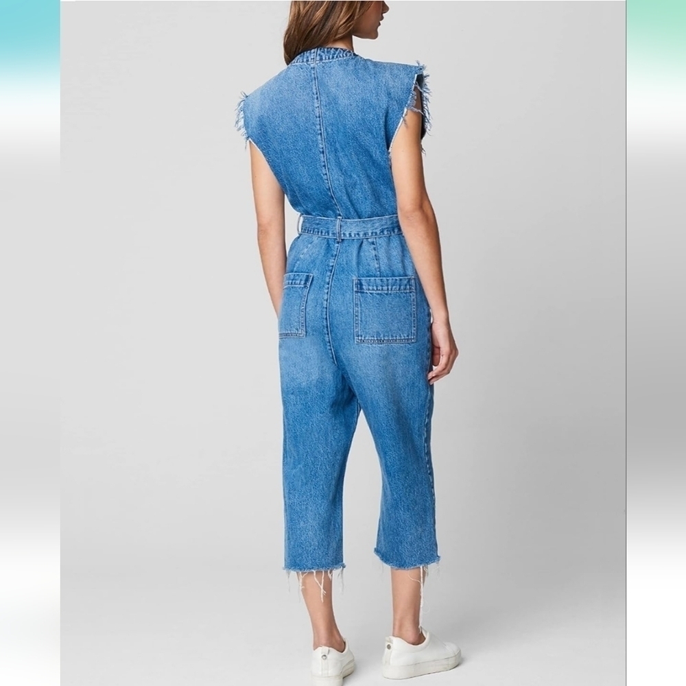 Blank NYC NWT Distressed Cropped Denim Jumpsuit Women's Size XSmall - Picture 12 of 13